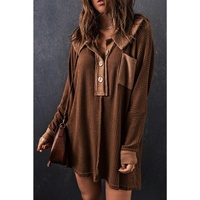 Azura Exchange Buttoned Waffle Knit Long Sleeve Top