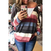 Azura Exchange Striped Mesh Splicing Round Neck Long Sleeve Top