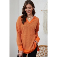 Azura Exchange Waffle Knit Patchwork V Neck Long Sleeve Top