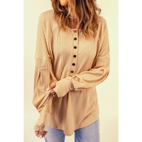 Azura Exchange Textured Ribbed Puff Sleeve Pullover