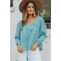 Azura Exchange Floral Print Drawstring Blouse
