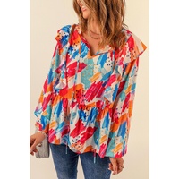 Azura Exchange Paint Print Ruffled Detail Loose Blouse
