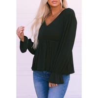 Azura Exchange Pleated Ruffled V Neck Babydoll Top