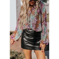 Azura Exchange Vibrant Floral Tie V Neck Puff Sleeve Blouse