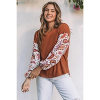 Azura Exchange Contrast Bubble Sleeve Ribbed Top