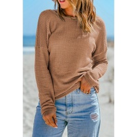Azura Exchange Waffle Knit Drop Shoulder Long Sleeve Top