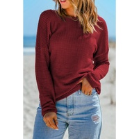 Azura Exchange Waffle Knit Drop Shoulder Long Sleeve Top