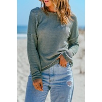 Azura Exchange Drop Shoulder Waffle Knit Long Sleeve Top