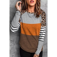 Azura Exchange Leopard Color Block Long Sleeve Blouse