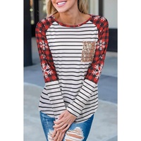 Azura Exchange Christmas Striped Patchwork Long Sleeve Top