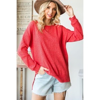 Azura Exchange Waffle Knit Side Slit Pullover