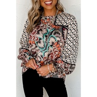 Azura Exchange Mixed Floral Geometric Print Ruffled Blouse