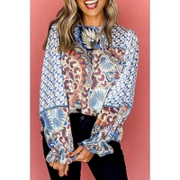 Azura Exchange Mixed Floral Geometric Print Ruffled Blouse