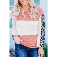 Azura Exchange Knitted Leopard Color Block Long Sleeve Top