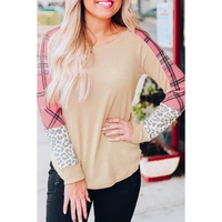 Azura Exchange Checkered Leopard Raglan Sleeve Top