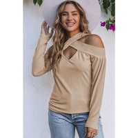 Azura Exchange Criss Cross Cold Shoulder Ribbed Top