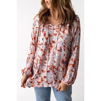 Azura Exchange Pattern Print Ruffled Pleated Long Sleeve Blouse