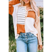 Azura Exchange Long Sleeve Henley Top with Stripe Color Block Splicing