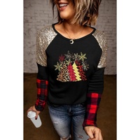 Azura Exchange Graphic Sequin Plaid Long Sleeve Top