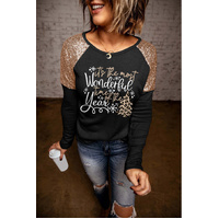 Azura Exchange Christmas Season Graphic Sequin Shoulder Top