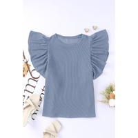 Azura Exchange Ribbed Knit Ruffled Short Sleeve T Shirt