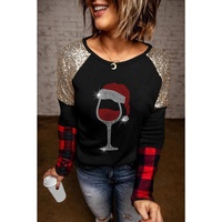 Azura Exchange Glass Print Sequin Plaid Patchwork Top