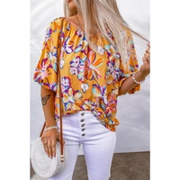 Azura Exchange Printed Elastic Neckline Blouse