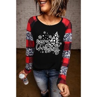 Azura Exchange Plaid Leopard Patchwork Long Sleeve Top