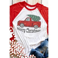 Azura Exchange Christmas Truck Graphic Print Color Block Top