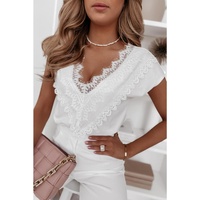 Azura Exchange Eyelash Lace Trim V Neck Top