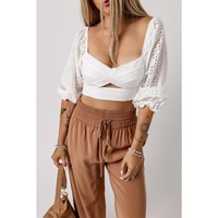 Azura Exchange Lace Crochet Zipped Knot Cropped Blouse