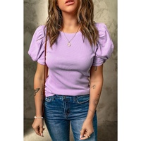 Azura Exchange Puff Sleeve Ribbed Knit Top