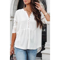Azura Exchange Waffle Knit Half Button Henley Top