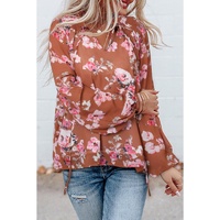 Azura Exchange Floral Split V Neck Bubble Sleeves Shift Top