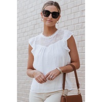 Azura Exchange Lace Crochet Patchwork Flutter Sleeve Blouse