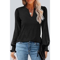 Azura Exchange Frill V Neck Puff Long Sleeve Top