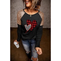 Azura Exchange Plaid Print Sequin Patchwork Long Sleeve Top