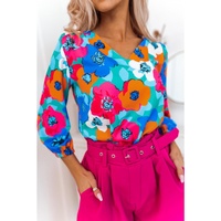 Azura Exchange Floral Print V Neck Blouse