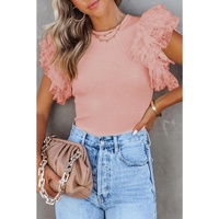 Azura Exchange Ruffle Sleeve Ribbed Knit Top