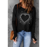 Azura Exchange Rhinestone Heart Print Long Sleeve Top