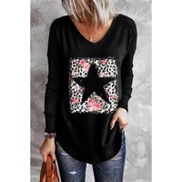 Azura Exchange Leopard Floral Star Print V Neck Top