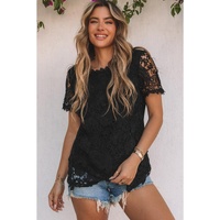 Azura Exchange Lace Overlay Short Sleeve Top