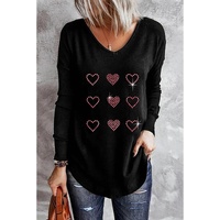 Azura Exchange Rhinestone Heart Pattern Long Sleeve Tee