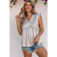 Azura Exchange Frilled V Neck Metallic Crinkle Blouse