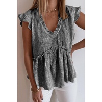 Azura Exchange Metallic Crinkle Blouse with Frilled V Neck