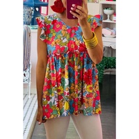 Azura Exchange V Neck Ruffled Floral Babydoll Top