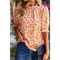 Azura Exchange Floral Ruffle Mock Neck Blouse