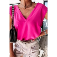 Azura Exchange Pleated V Neck Cap Sleeve Top