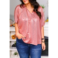 Azura Exchange V Neck Metallic Short Sleeve Top