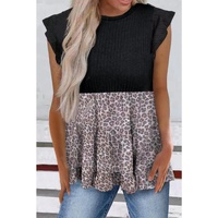 Azura Exchange Ruffle Sleeve Leopard Splice Blouse